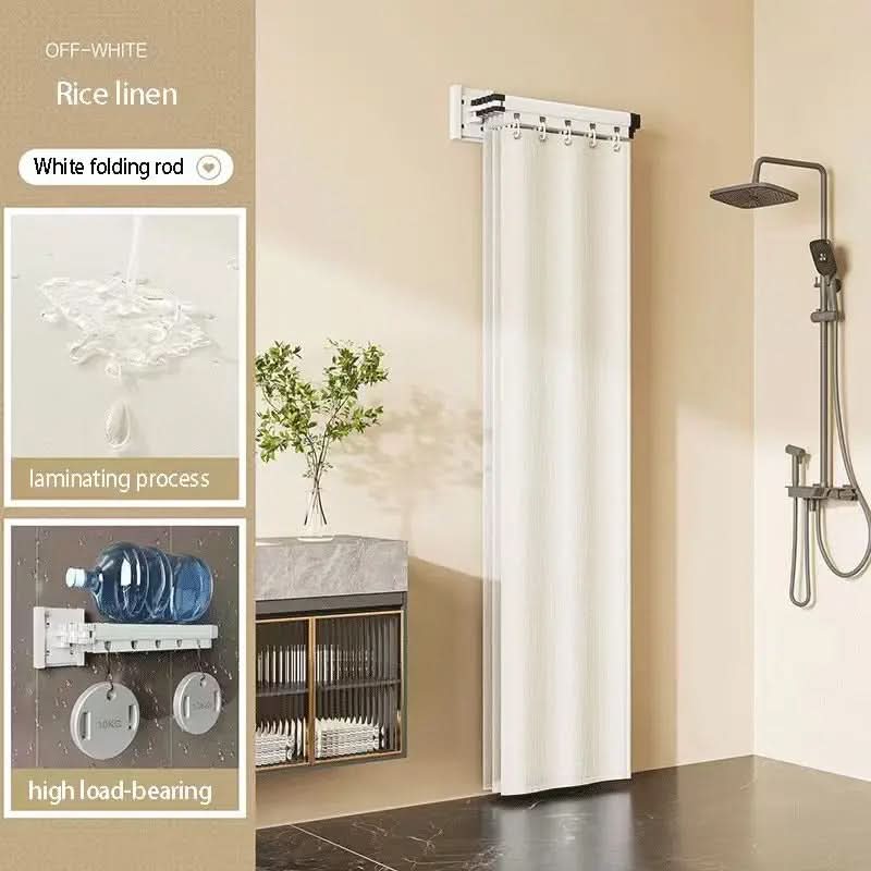Foldable Shower Curtain Rod and Partition Set