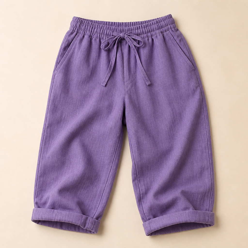 SenseLuxe™ – Airy Cotton-Linen Capri Pants Featuring Rolled Cuffs