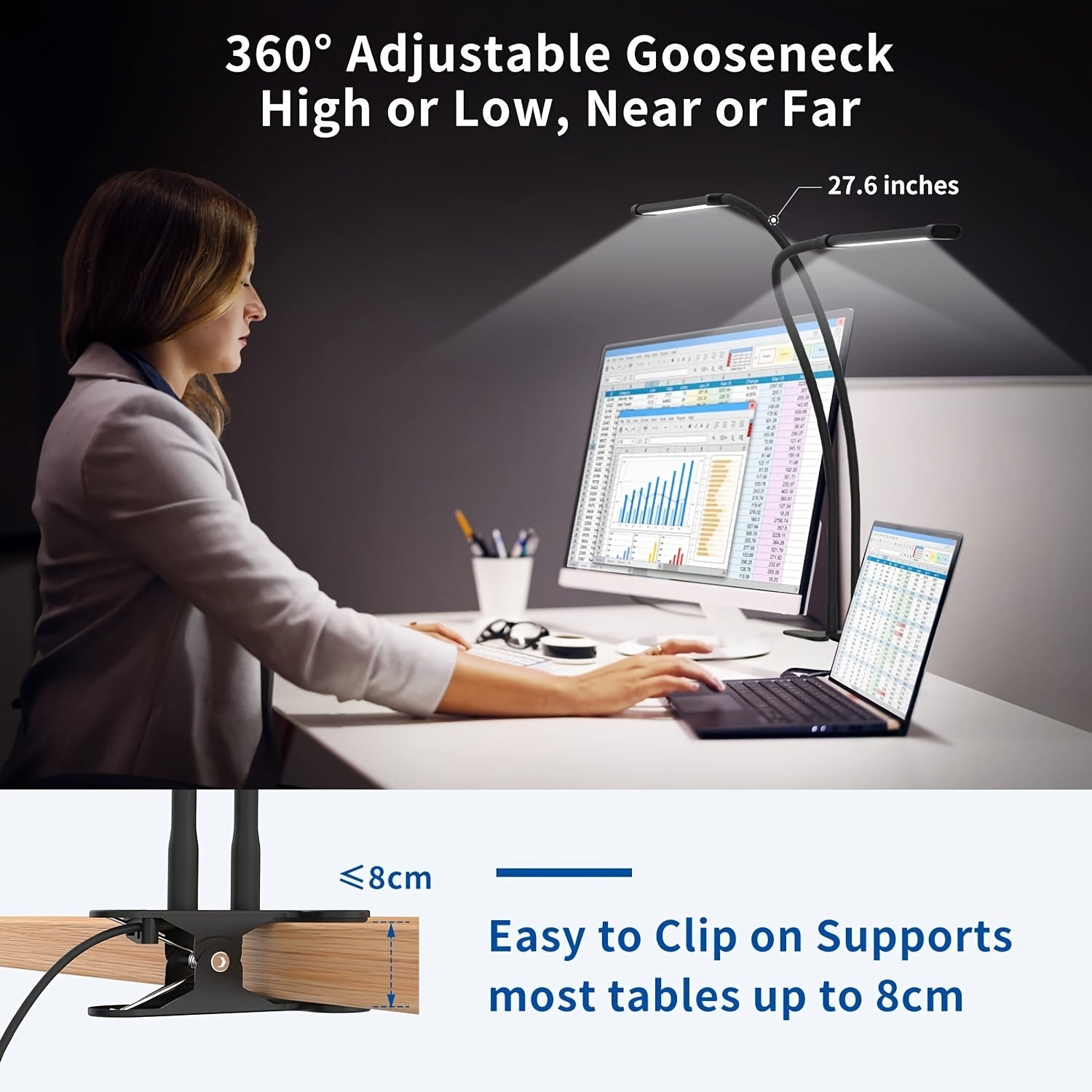 BrightBeam - Dual-Head Clip-On LED Desk Light