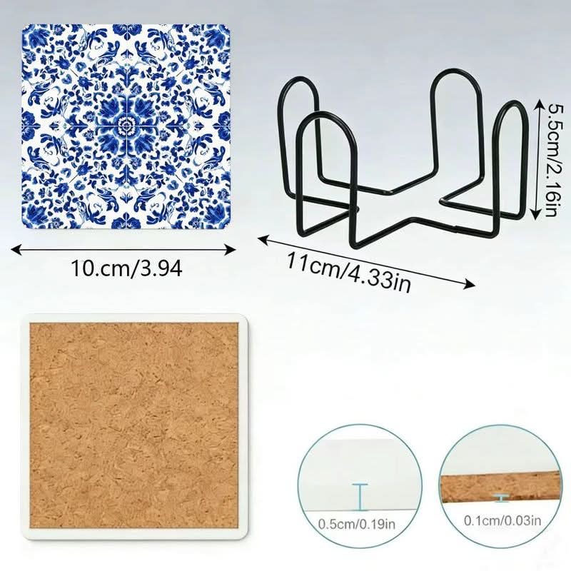 Ceramic Tiles with Floral Vine Pattern in Blue and White Colors
