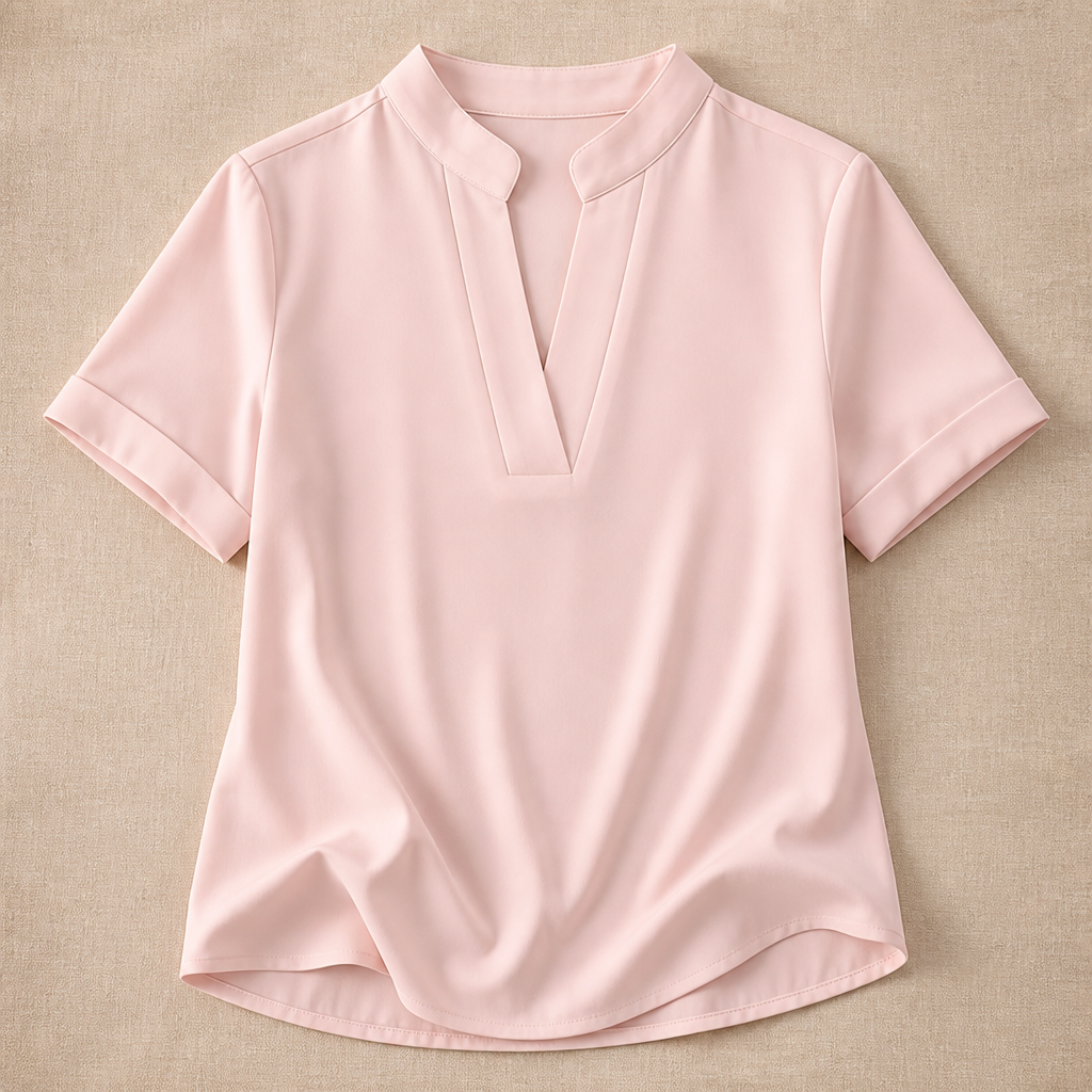 LioraSilk™ – Elegant V-Neck Top with Notched Stand Collar