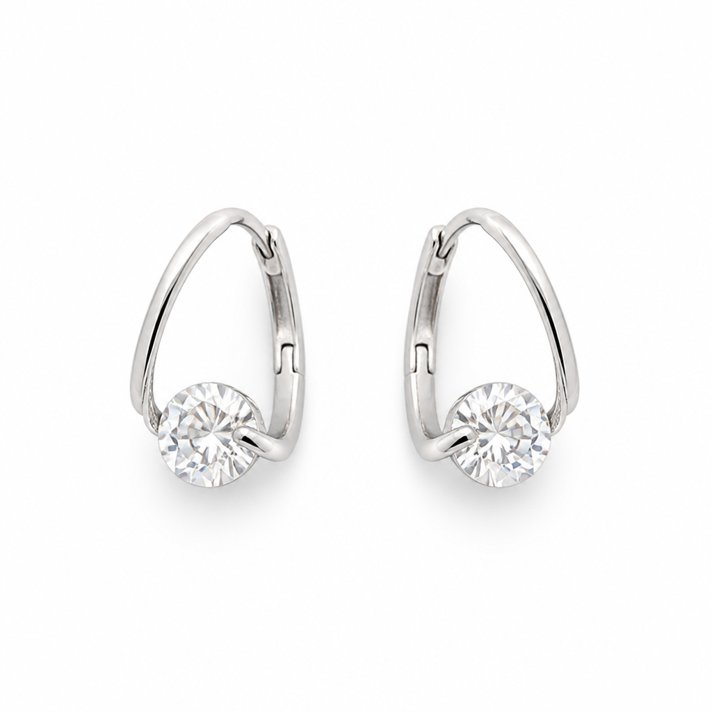 RadianceAura™ – Zircon Hoop Earrings with Floating Design
