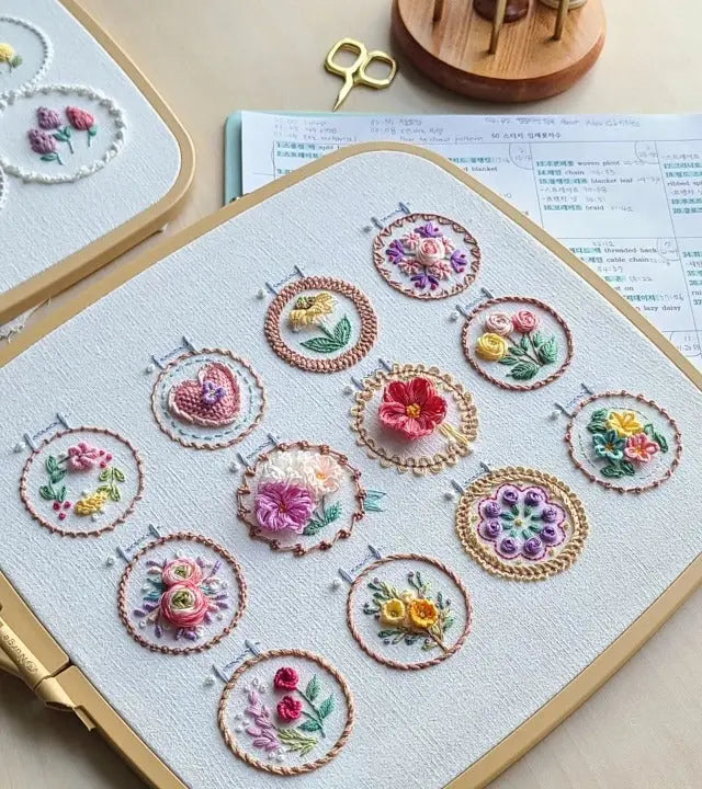 Embroidery Kit with 12 Floral Patterns | Complete Set | Ready to Start | NeedleNest