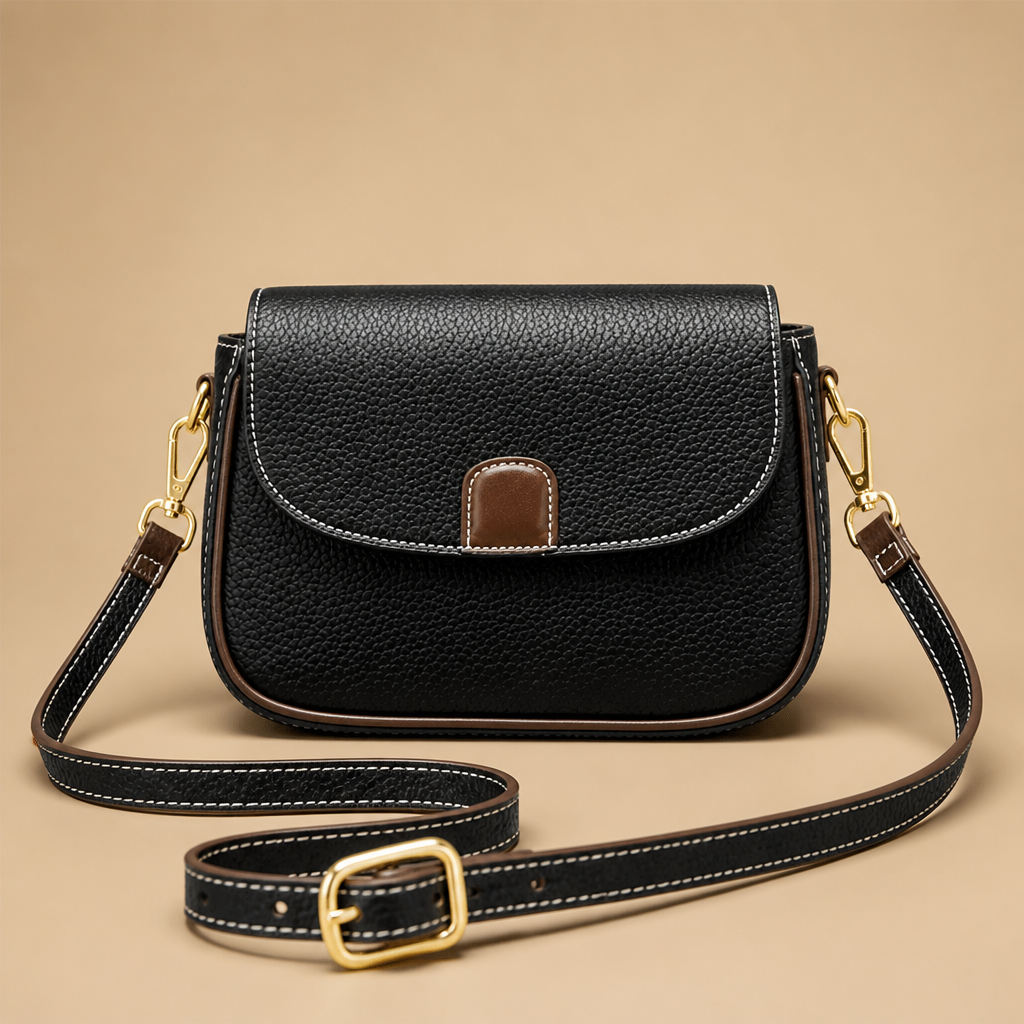ArloVita™ – Classic Saddle Crossbody Bag with Contrast Trim & Gold Hardware