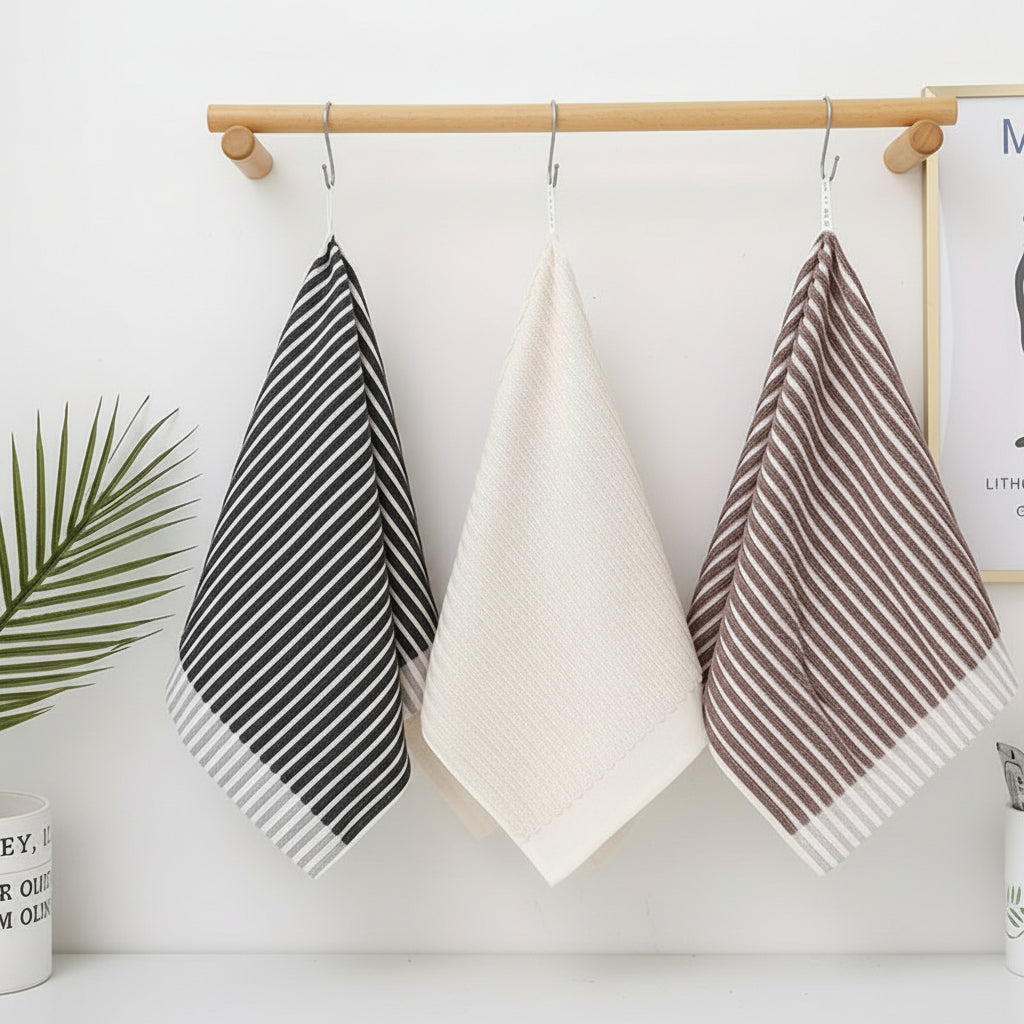 Chic Cotton Loop Towels Set with Stripes for Easy Hanging