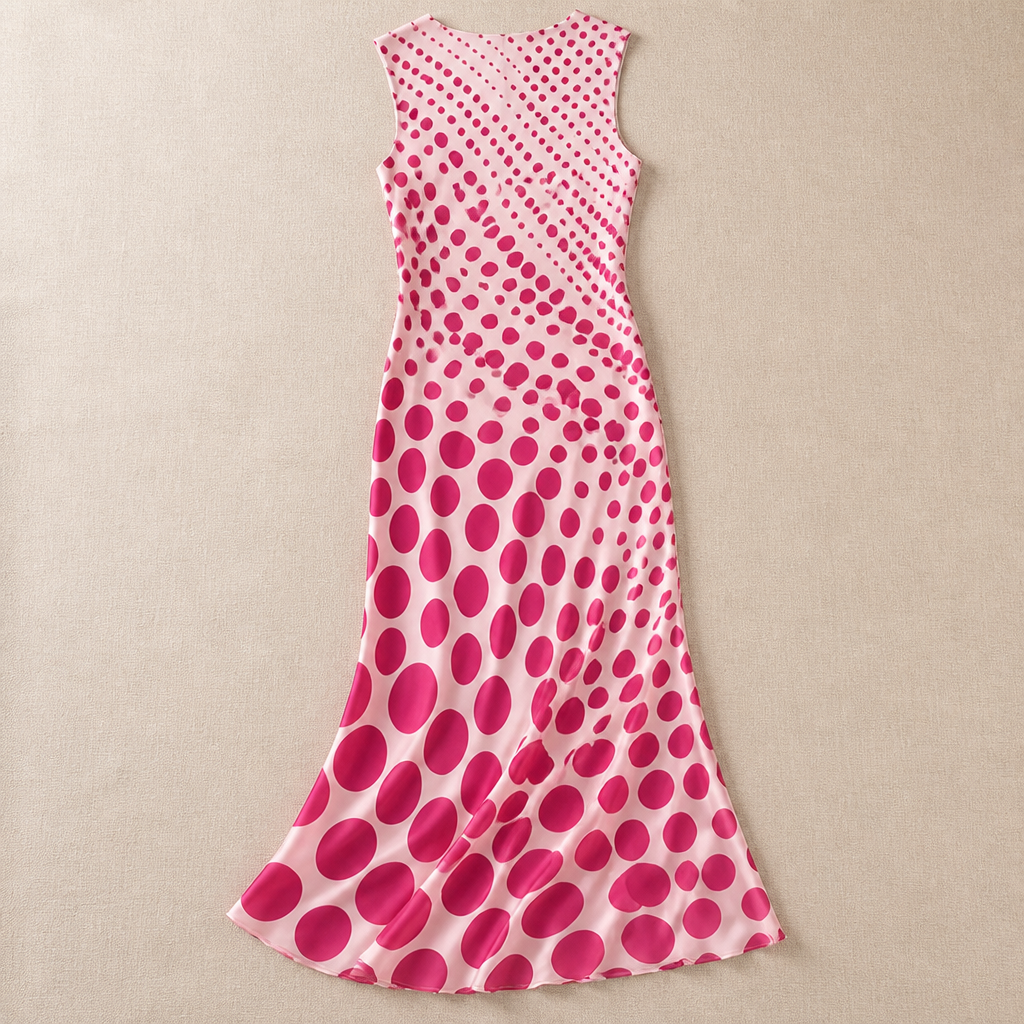 SatinMuse™ – Bias-Cut Satin Midi Dress with Gradient Polka Dots