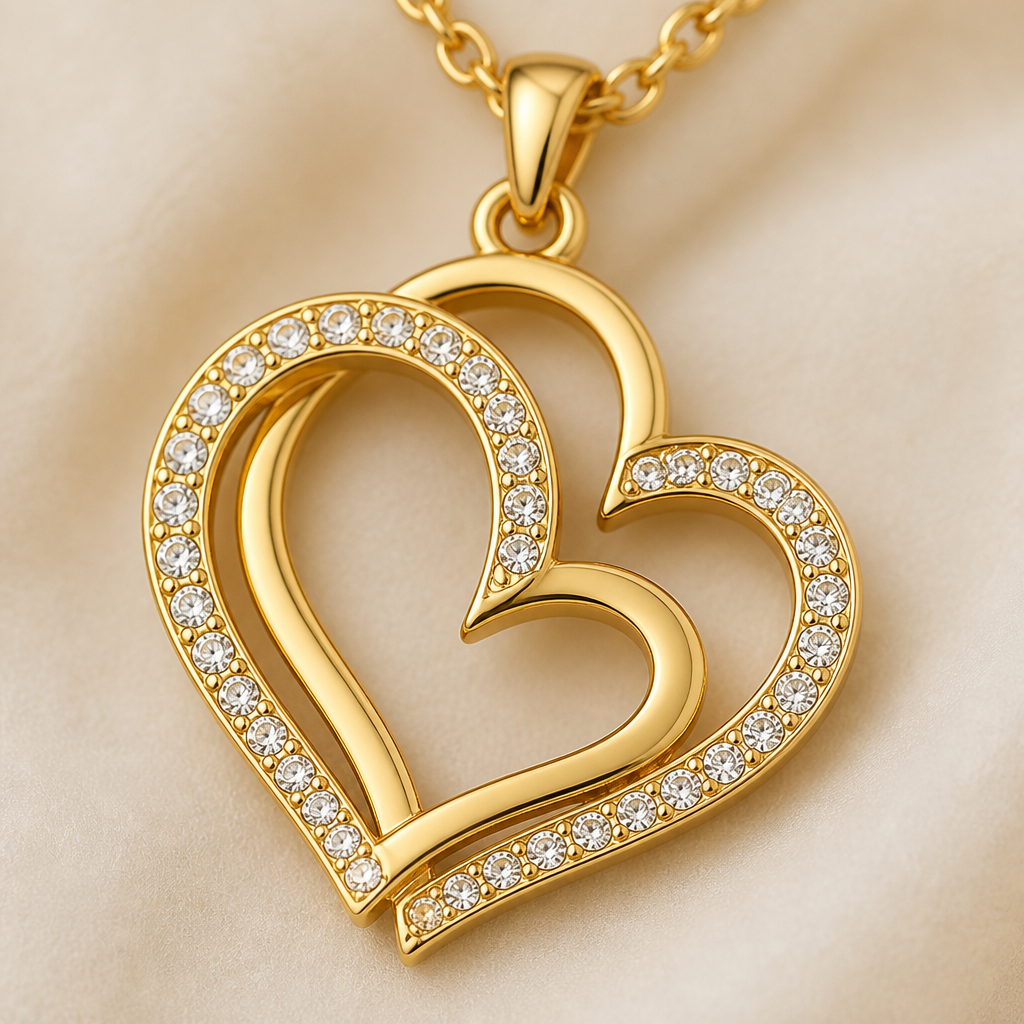 LumaCherish™ – Elegant Double-Heart Pendant Necklace with Pavé Crystals