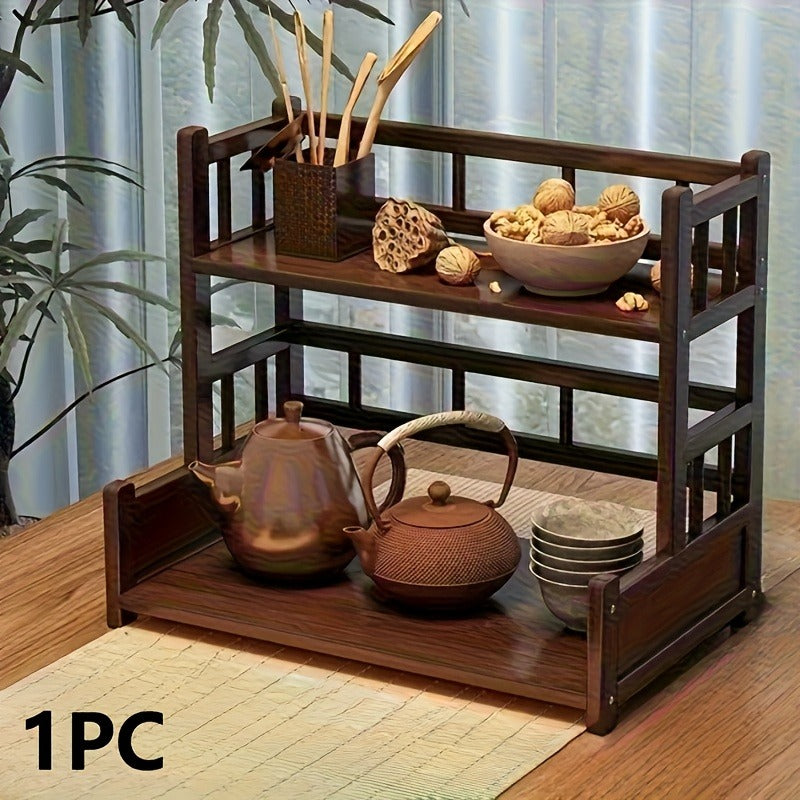 Chic Wooden Multi-Level Tea Station Organizer