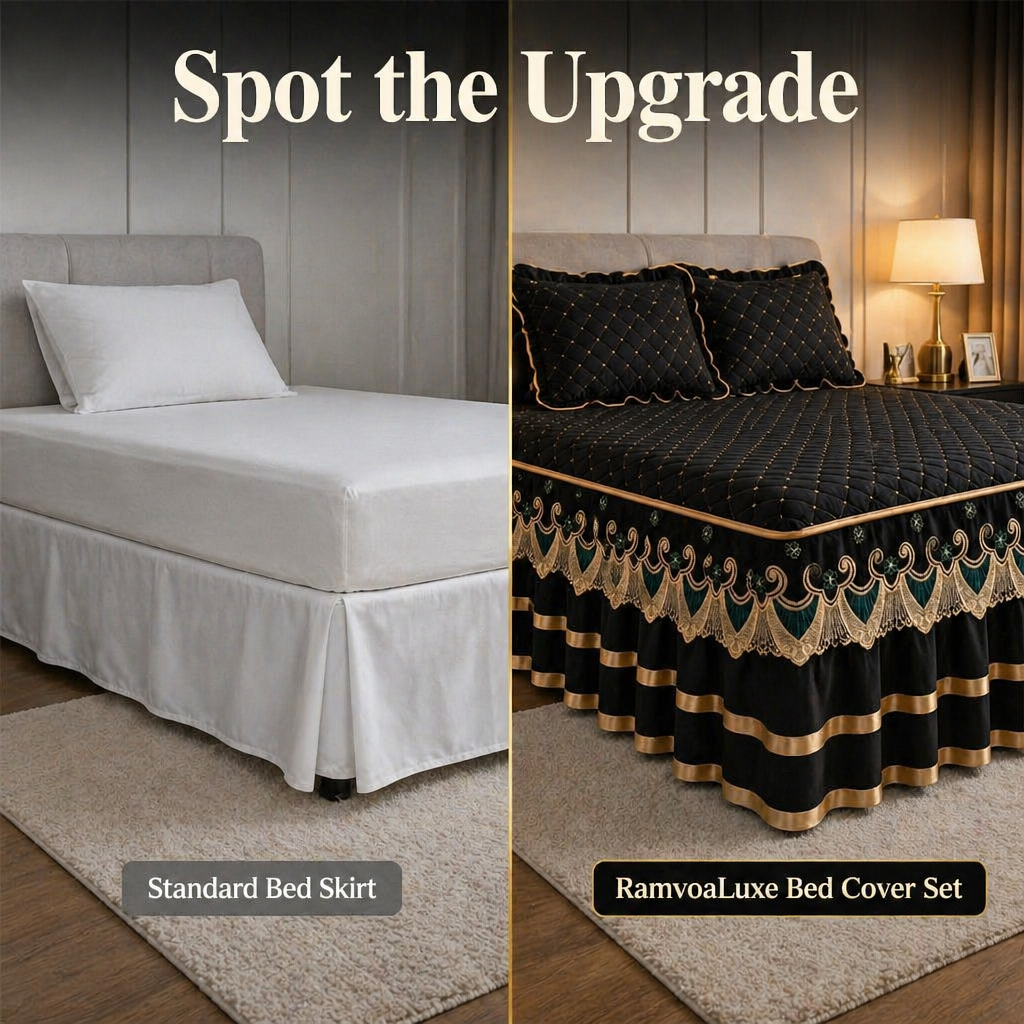 RamvoaLuxe™ — Dress Your Bed with Embroidered Lace and Gold-Ribbon Hotel-Suite Elegance