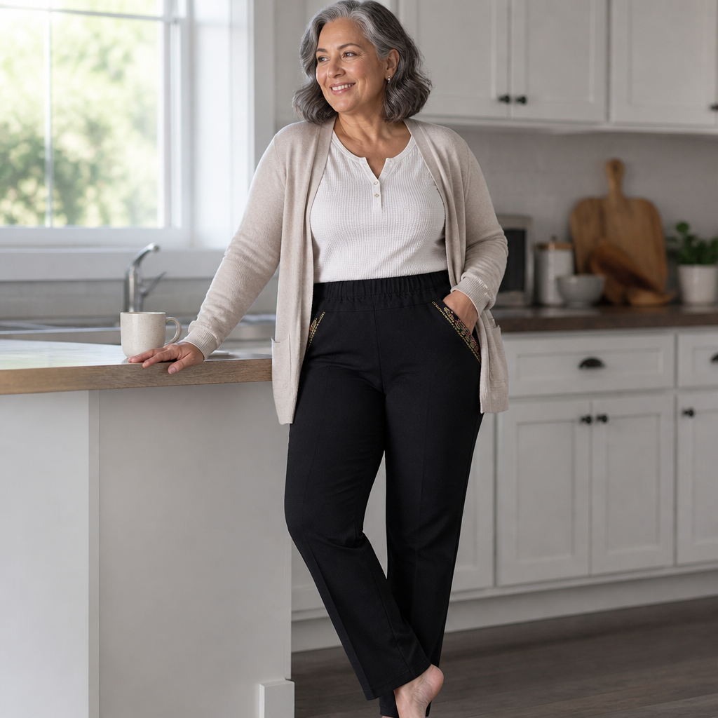 LuxeStride™ – Stretchy Pull-On Jeans with Embroidered Pocket Detailing