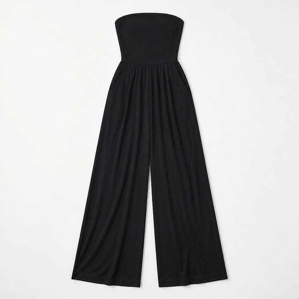 Solenne™ – Chic Strapless Wide-Leg Jumpsuit with Smocked Back