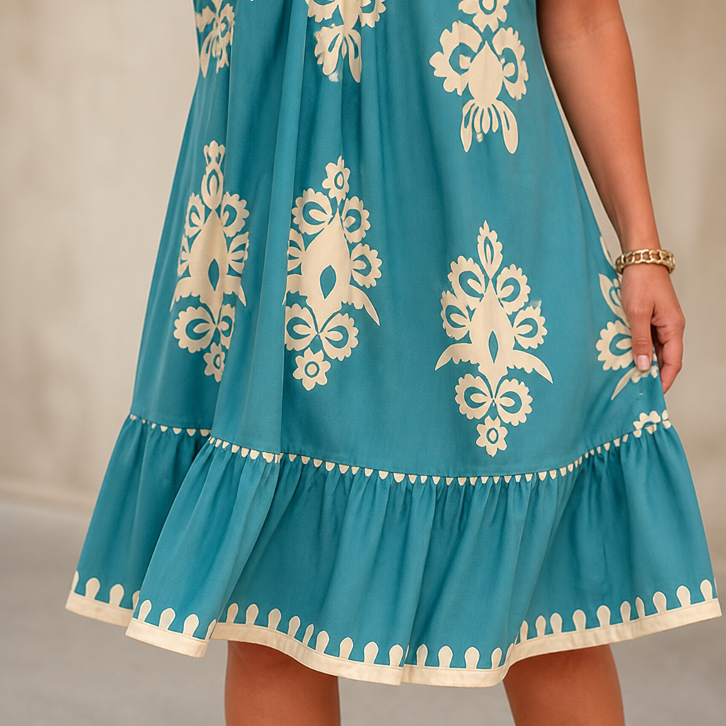 FlexiFit™ – Breezy Boho Patterned Midi Dress with Layered Hem