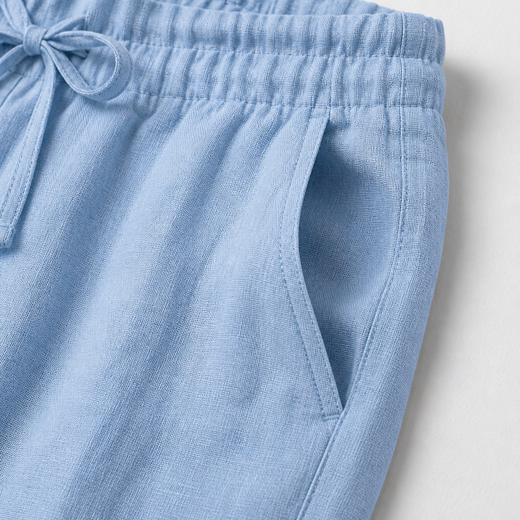 VelouraFlex™ – Airy Cotton-Linen Drawstring Pants with Tapered Cuffed Hem