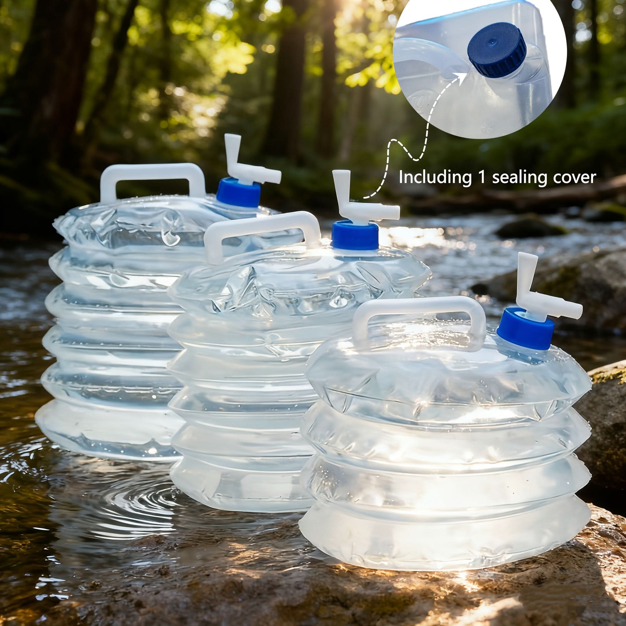 Foldable Water Container with Sealed Lid for Camping and Outdoor Use
