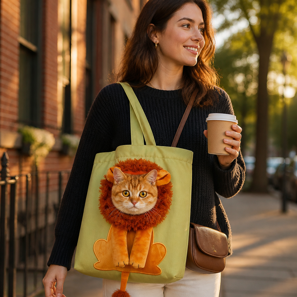 LumiPaw™ – Cuddly Lion Canvas Shoulder Pet Carrier with Plush Mane Hood