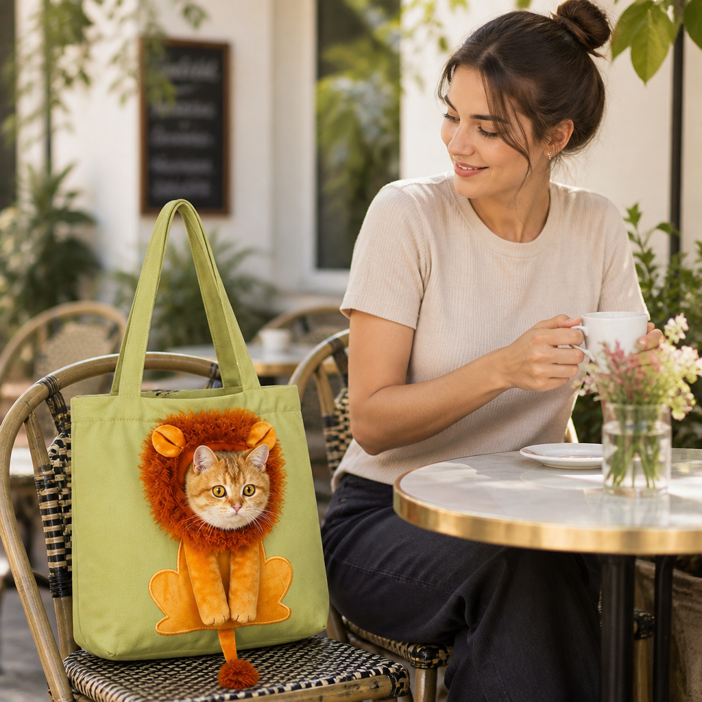 LumiPaw™ – Cuddly Lion Canvas Shoulder Pet Carrier with Plush Mane Hood