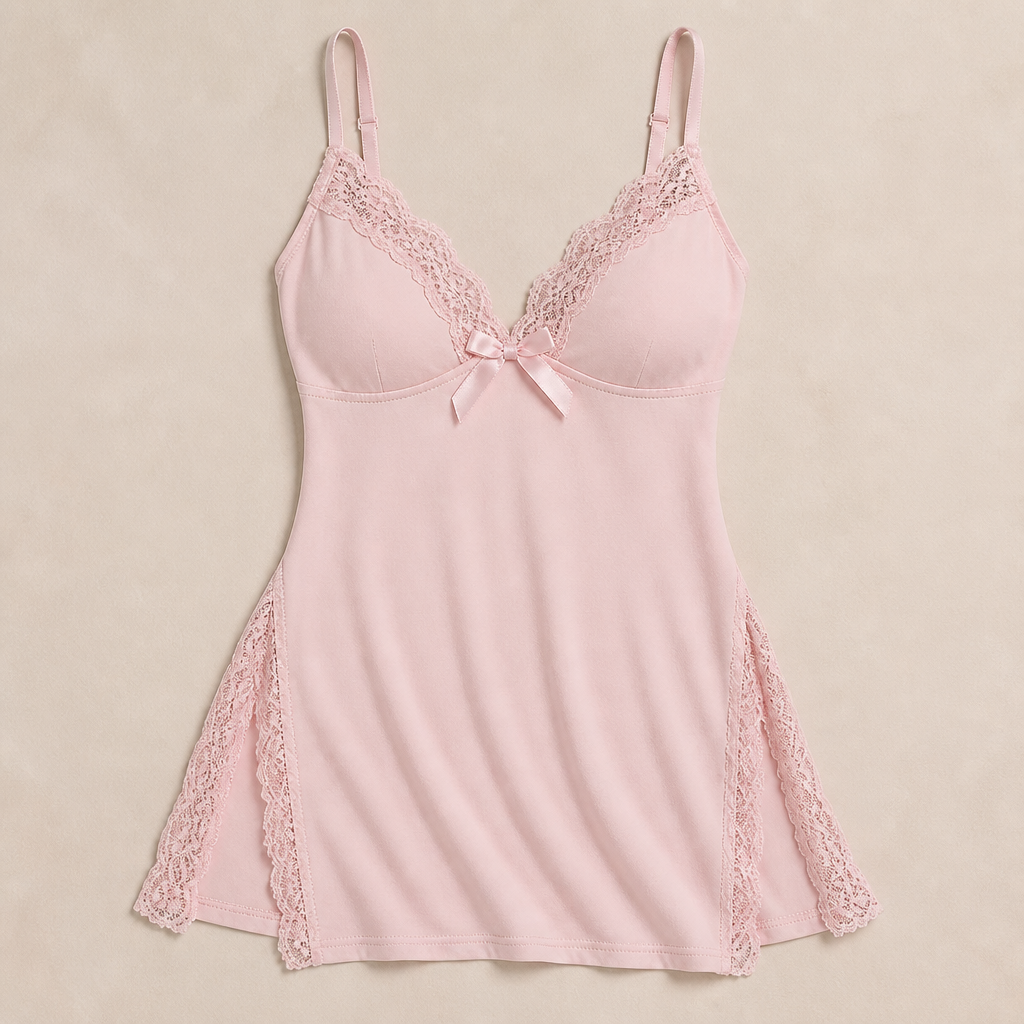 VeloraSilk™ – Soft Modal Lace Chemise with Built-In Support Cup