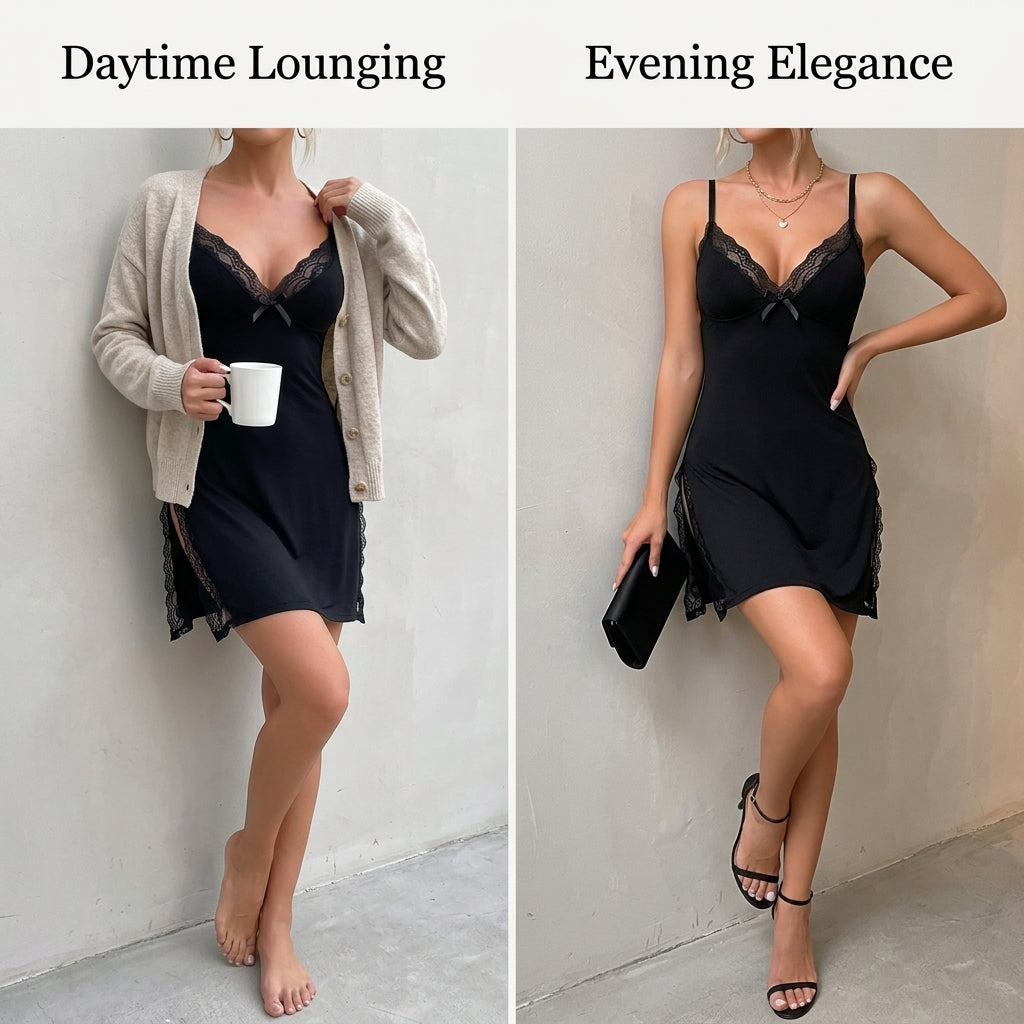 VeloraSilk™ – Soft Modal Lace Chemise with Built-In Support Cup