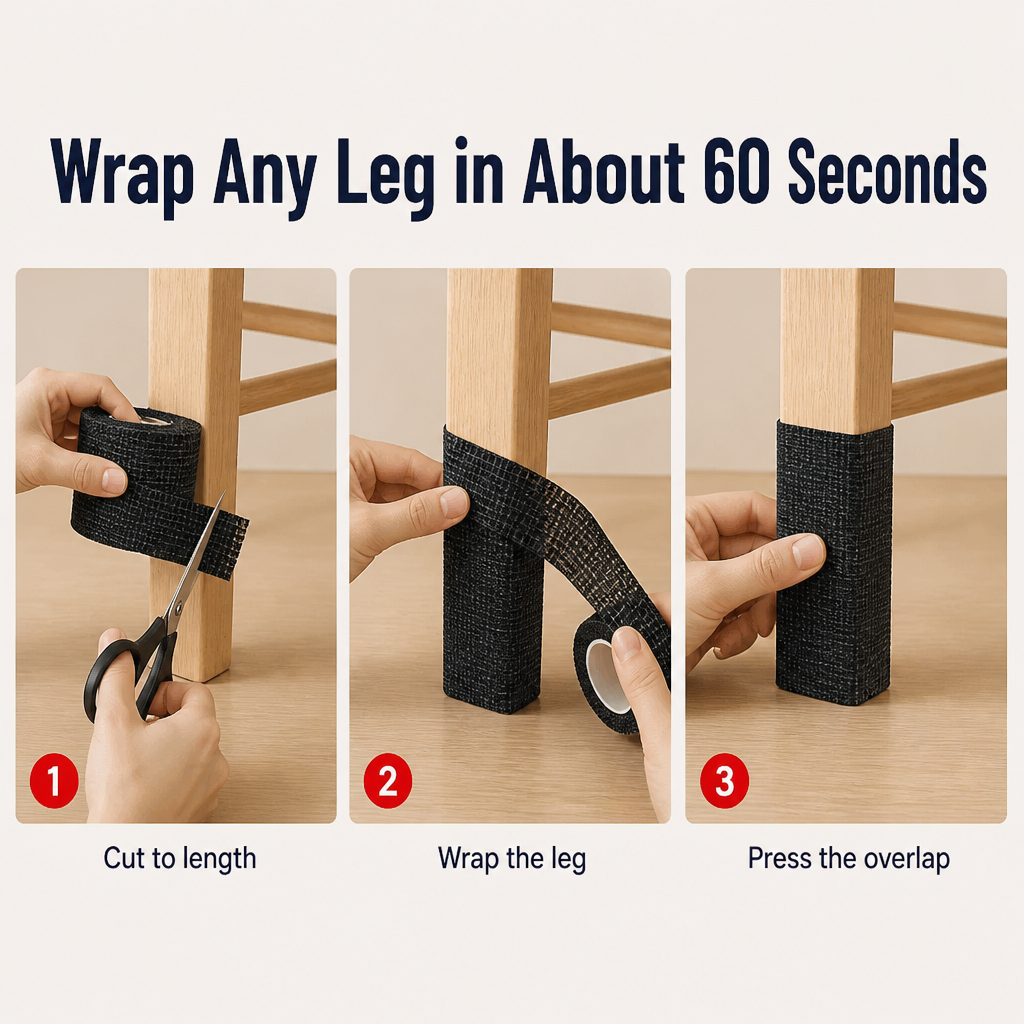 FlexGuard™ — Eliminate Chair Leg Screeches and Prevent Floor Scratches in 60 Seconds | Customizable Cut-to-Fit Wrap