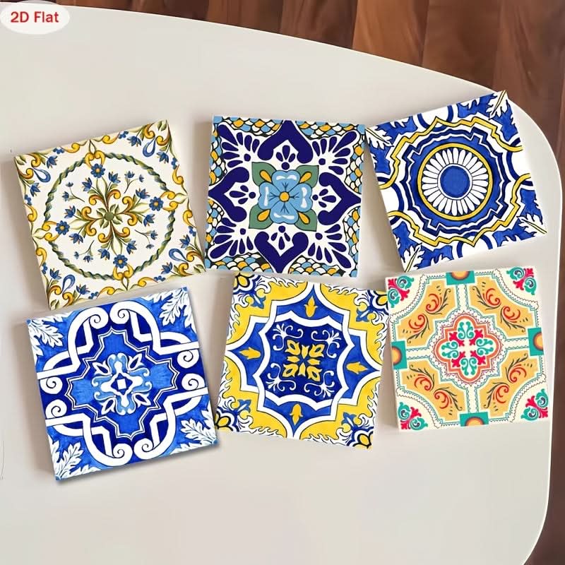 Artistic Pattern Wooden Coaster Set in Rustic Style