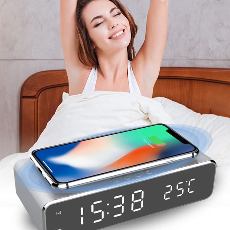 Sleek Alarm Clock with Integrated Wireless Charging Station