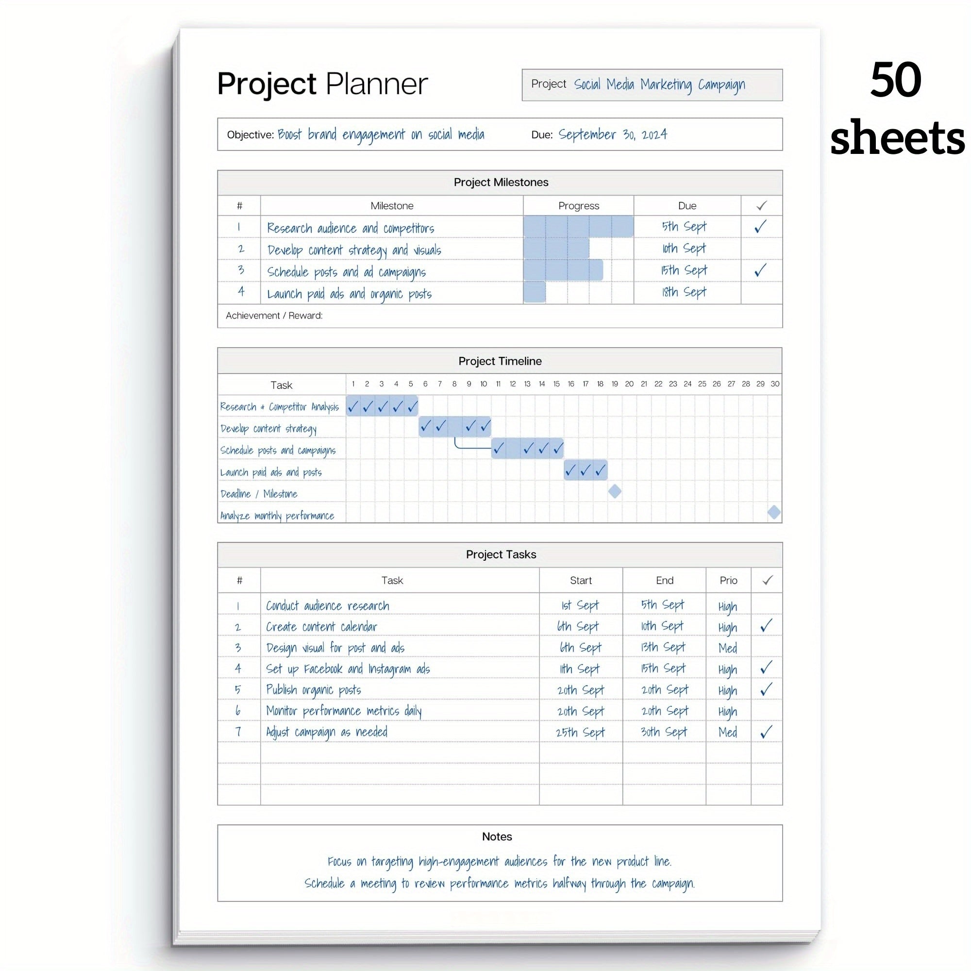 Project Mastery - 50-Sheet Planning Journal for Effective Time Management