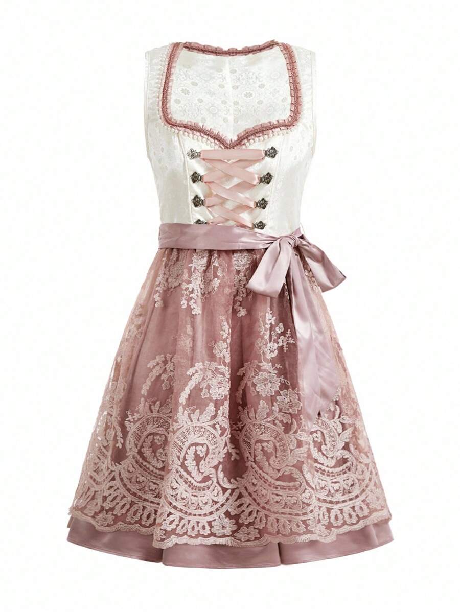 Elegant Midi Dirndl with Lace & Apron | Perfect for Oktoberfest