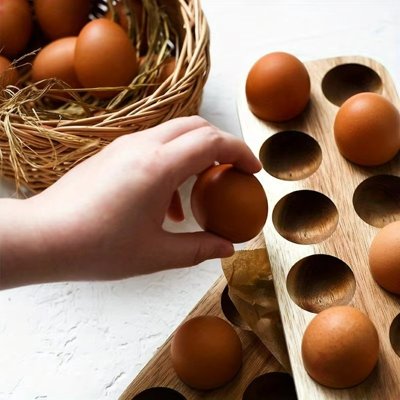 Elegant Acacia Wood Egg Holder for Kitchen Organization