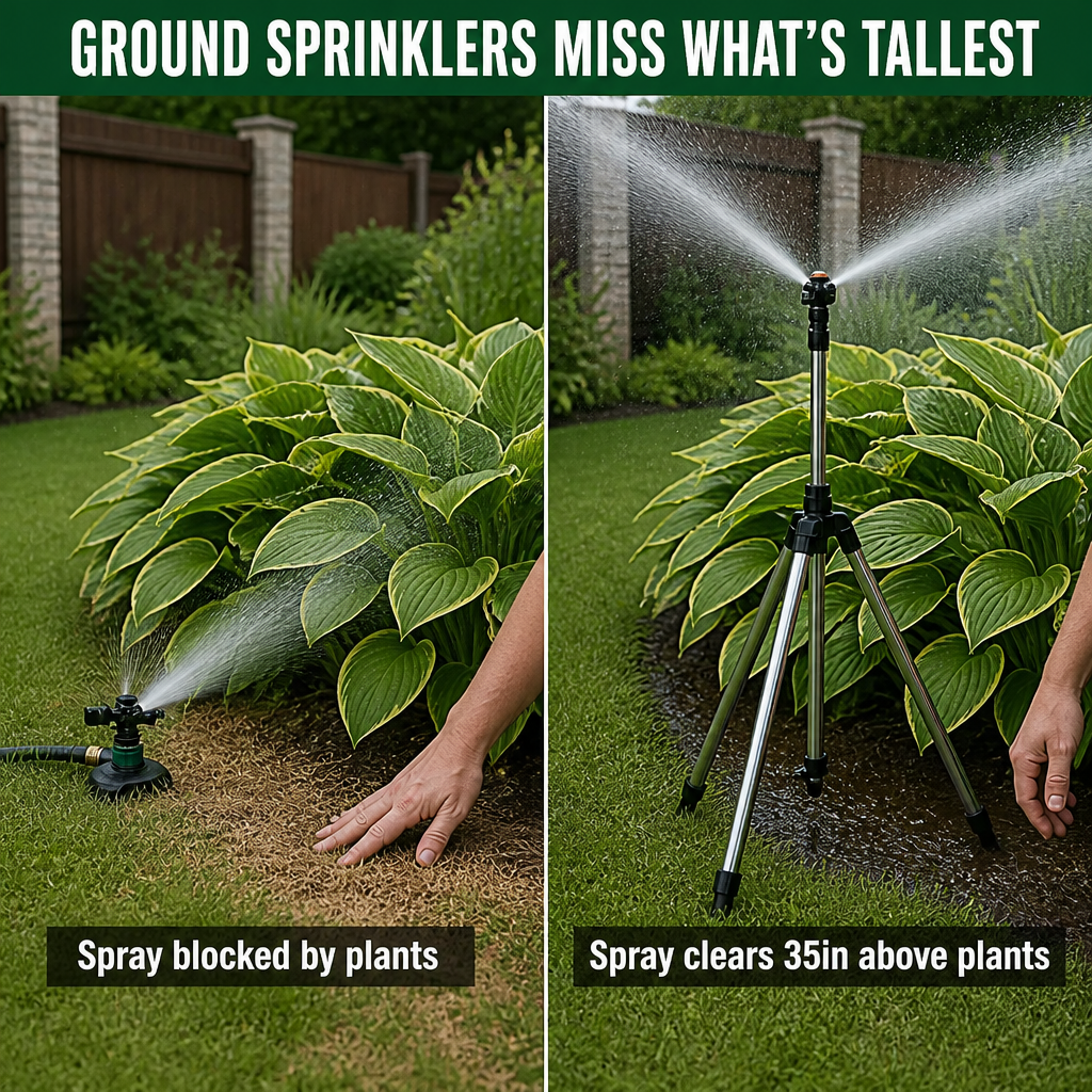 HydraMist™ — Raise Your Sprinkler Above the Plants to Reach Every Corner