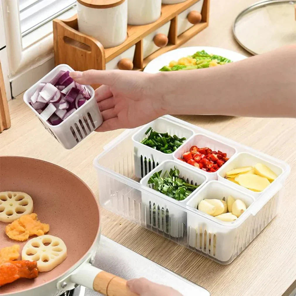 Refrigerator Storage Container | Drain Insert with Moisture Control | Stackable Tray | CoolClear