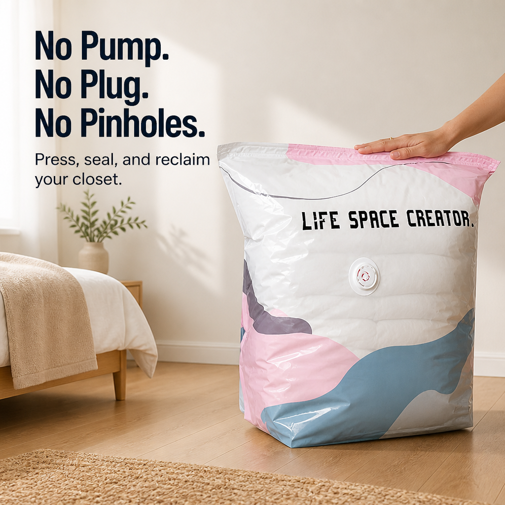 SwiftSpace™ — Compress Comforters, Coats & Bedding Down to One-Fifth Their Size, No Pump Needed