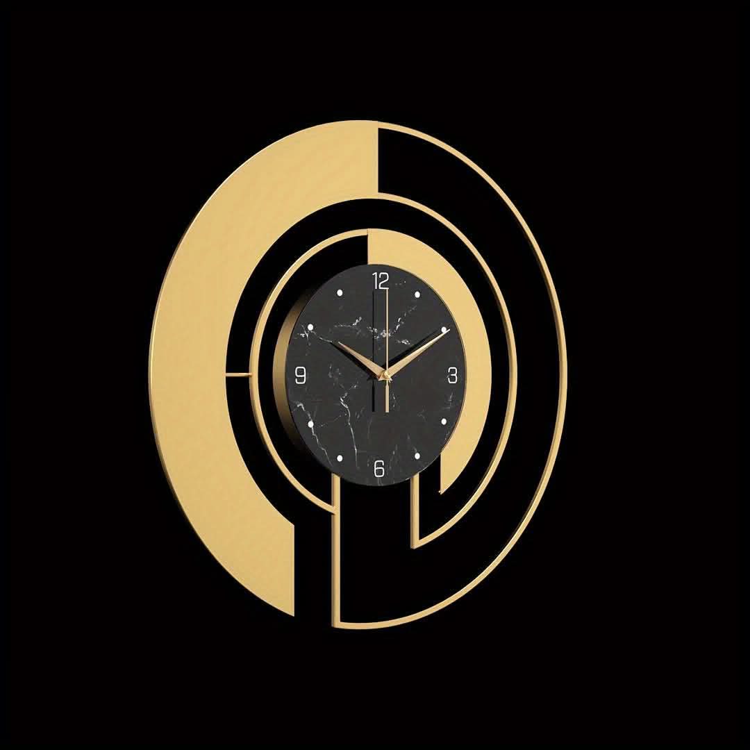 Silent Wall Clock with Glass Face – Golden Geometric Design