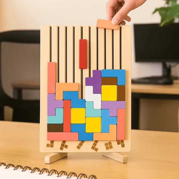 Wooden Tetris Puzzle Tray – The Perfect Mental Reset for Your Workspace