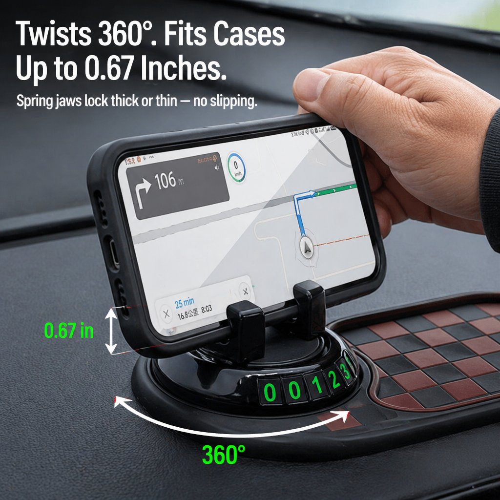 GripNest™ — Pin Your Phone, Display Your Parking Number & Master the Dashboard with One Pad