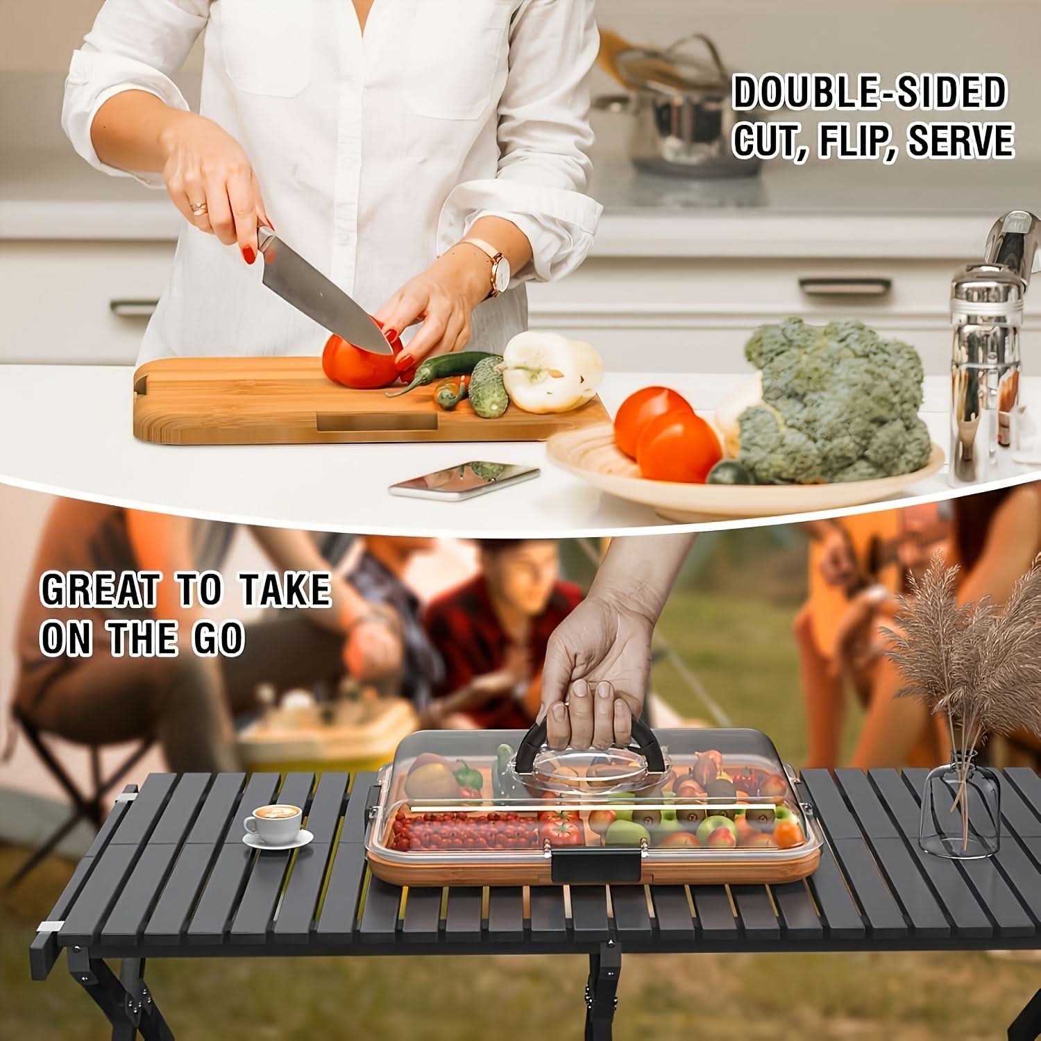 Bamboo Snack Tray with Lid – Divided Design for Serving and Storage
