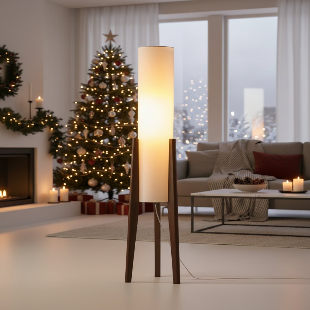 Scandinavian Style Floor Lamp with Adjustable LED and Walnut Base