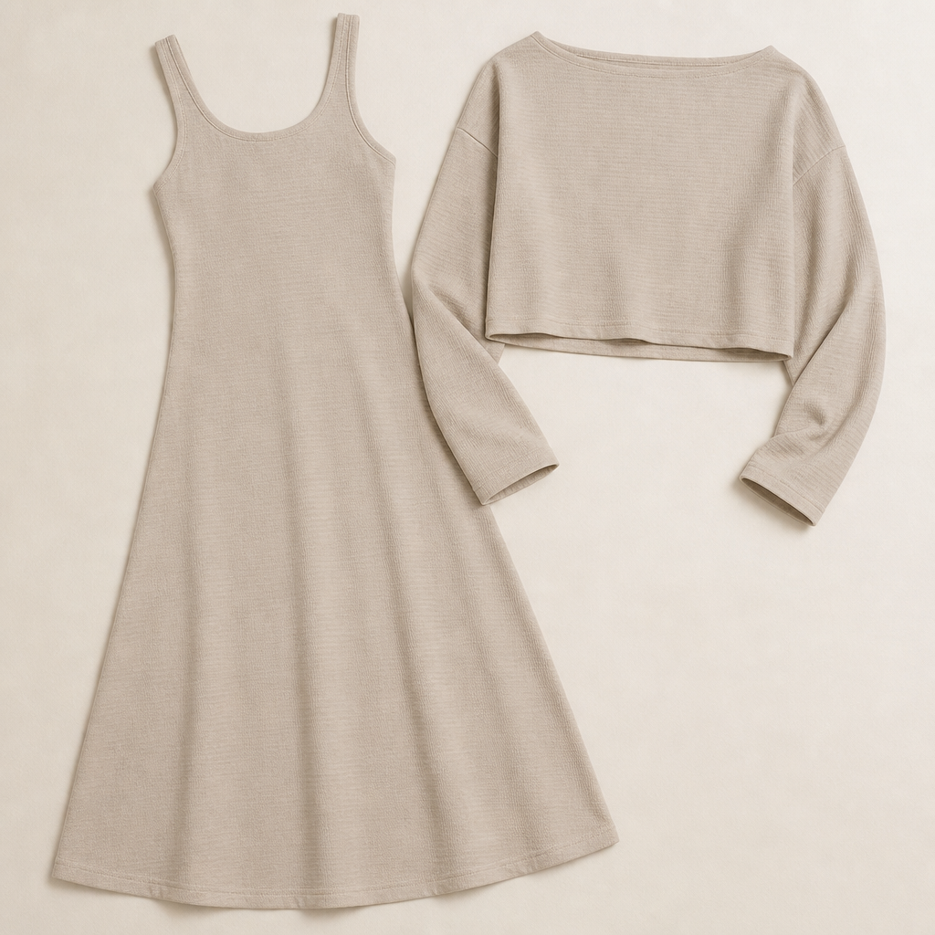VeloraMist™ – Soft Knit Two-Piece Outfit with Layered Cropped Top