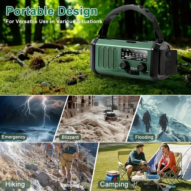 Survival Radio with 10,000 mAh Battery | Solar, Hand Crank & USB-C Charging | LED Torch, SOS Alert & Navigation