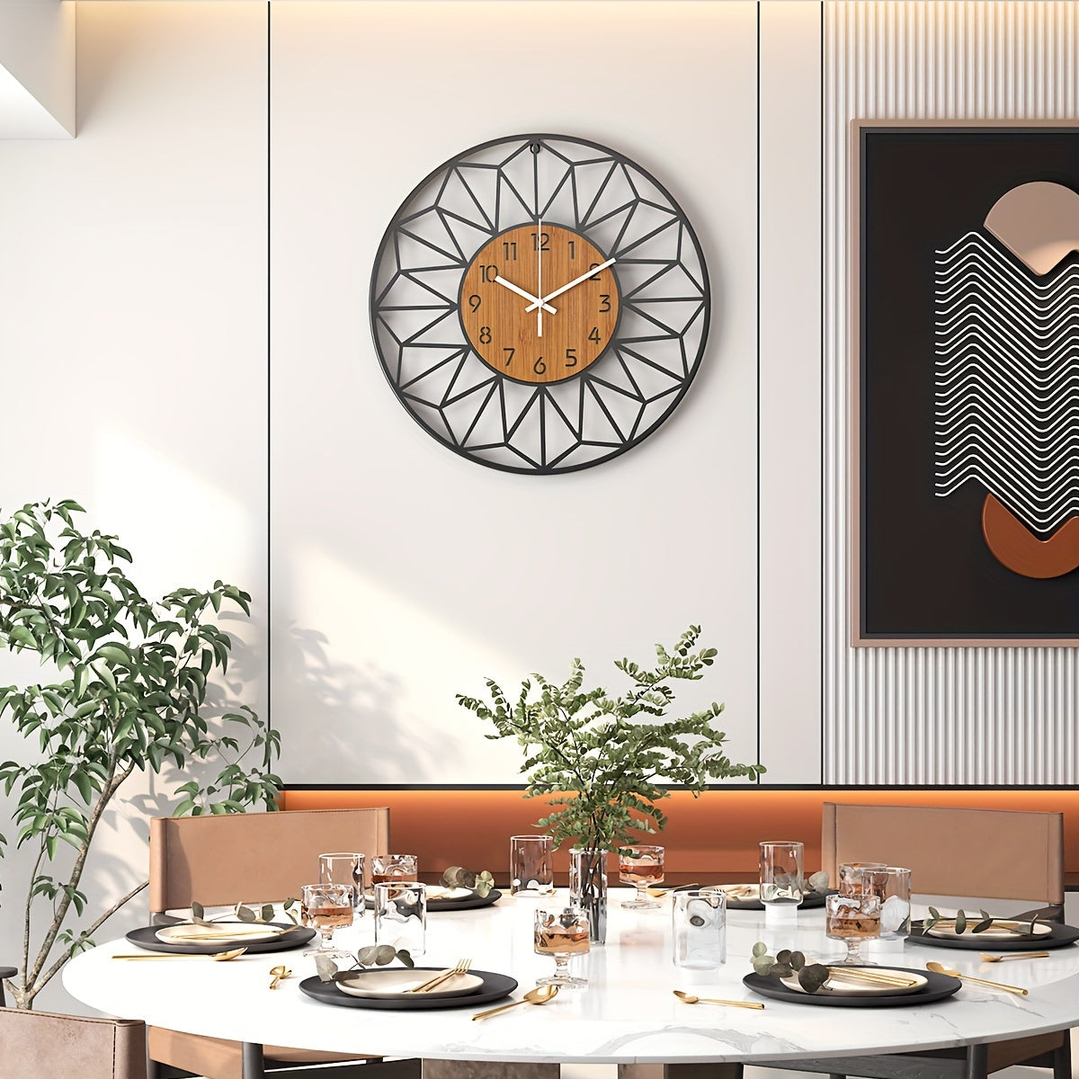 Chic Metal Timepiece with Wood-Look Finish