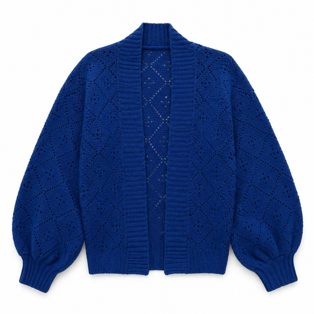 AerieLuxe™ – Hollow Knit Shawl Cardigan with Lantern Sleeves and Open Front
