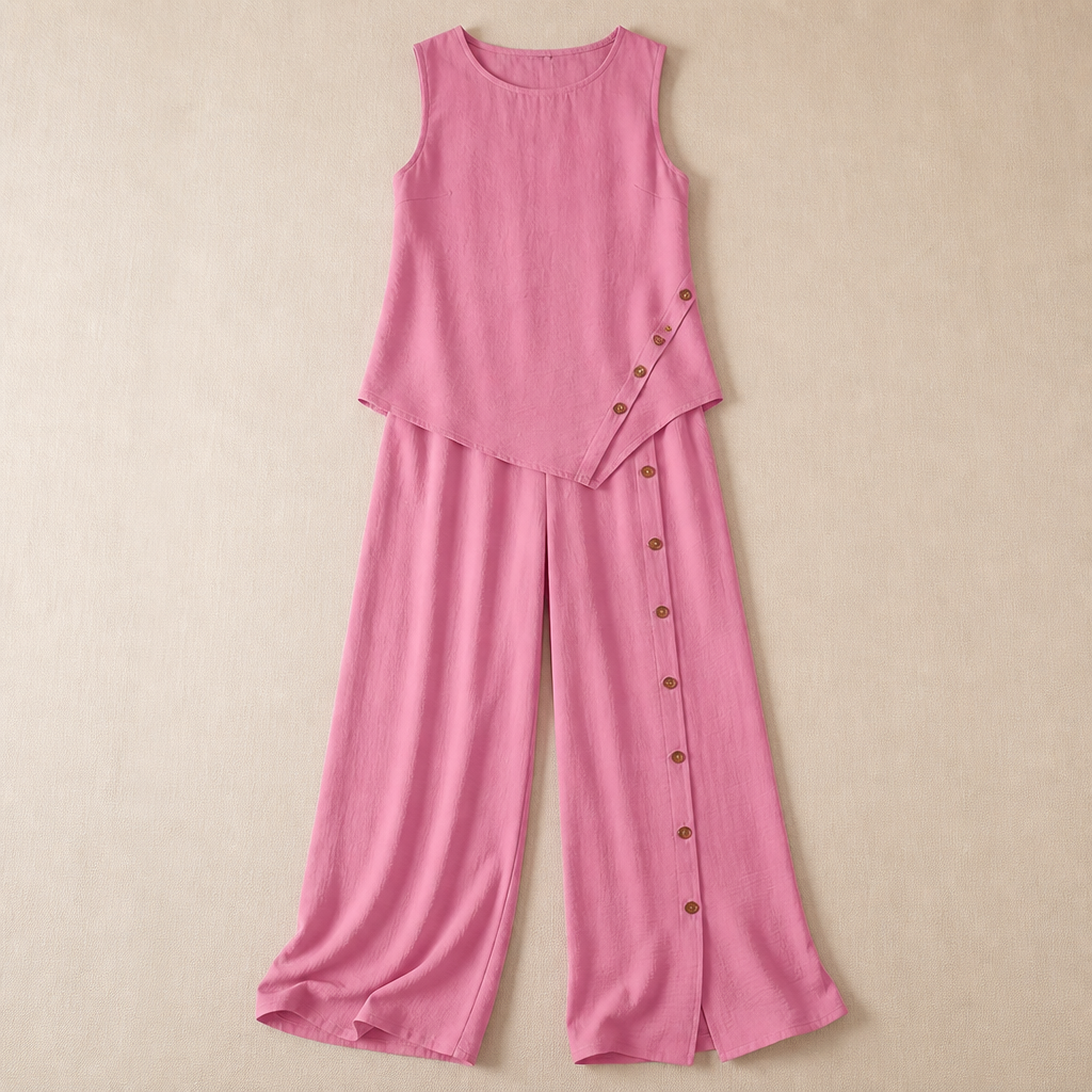 VivaLuxe™ – Breezy Wide-Leg Two-Piece Set with Asymmetric Button Detail