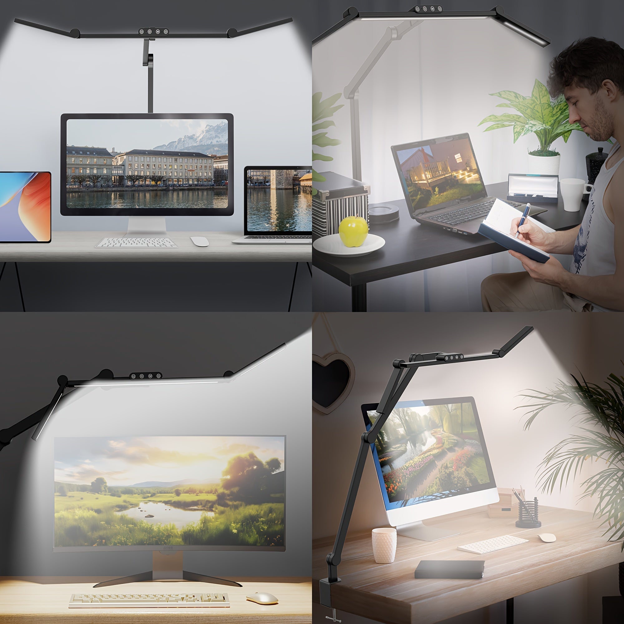 Tri-Head Adjustable LED Desk Light with Gesture Control