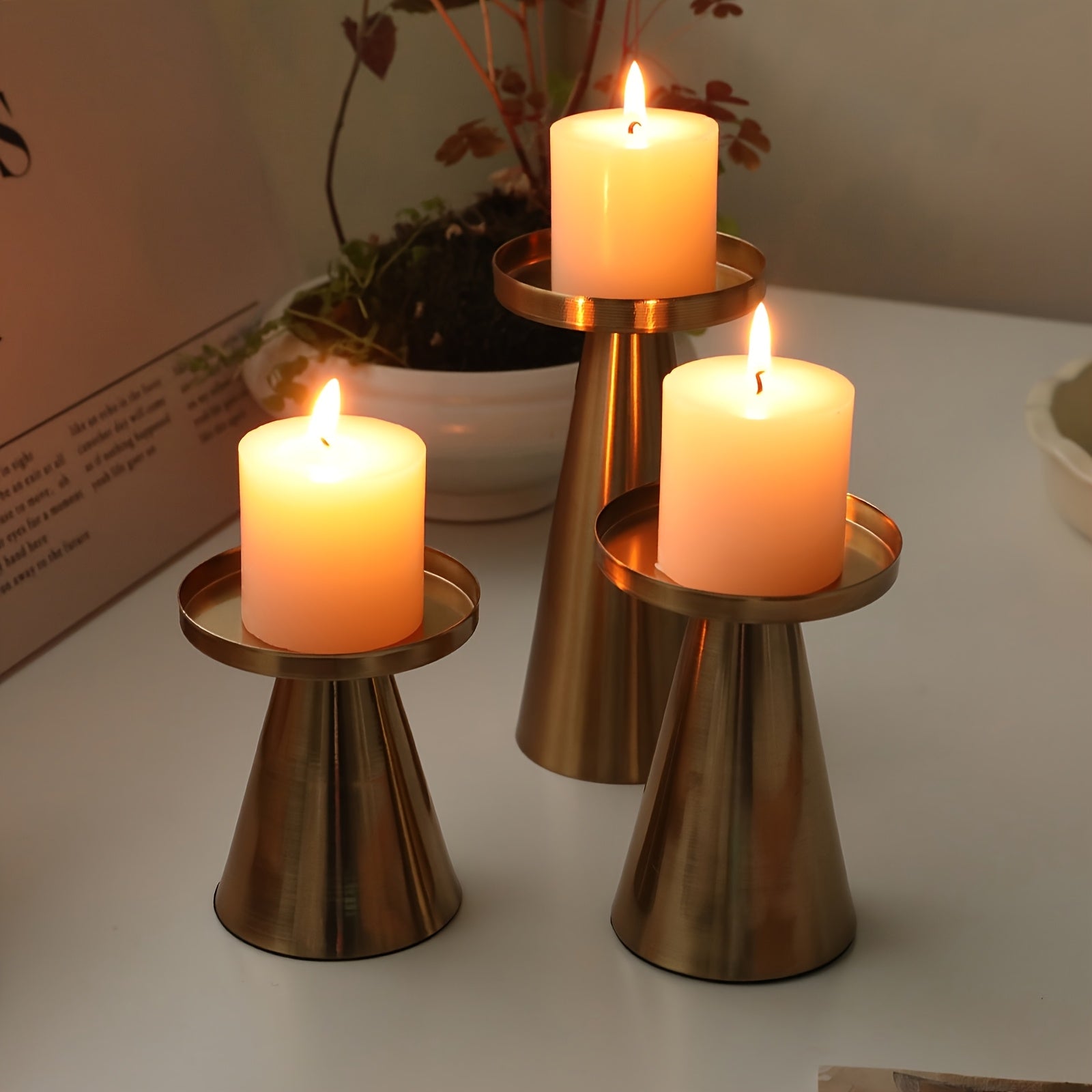 Trinity Elegance – Triad of Iron Cone Candle Holders