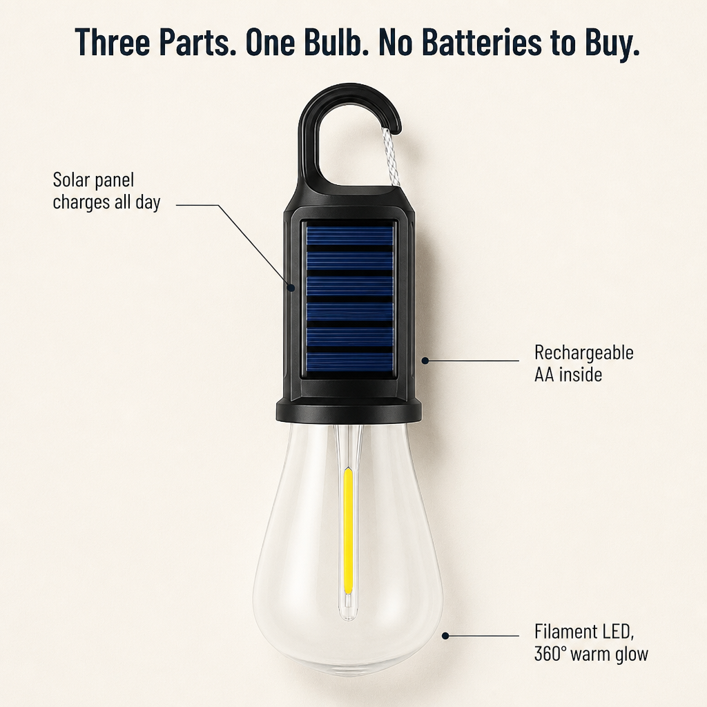 LumaVibe™ — Clip-On Solar Bulb Illuminates Entire Tent Overnight, No Batteries Required