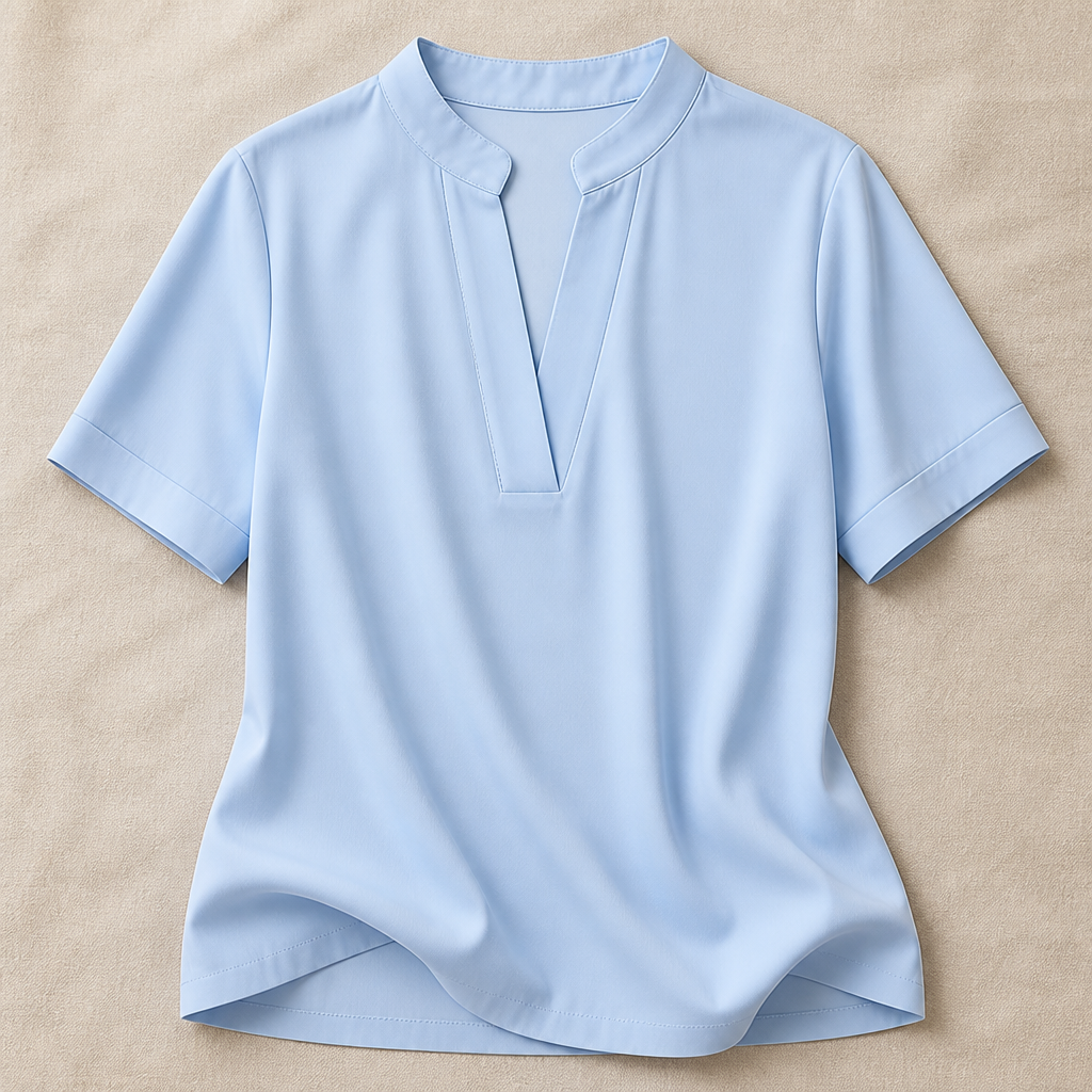 LioraSilk™ – Elegant V-Neck Top with Notched Stand Collar