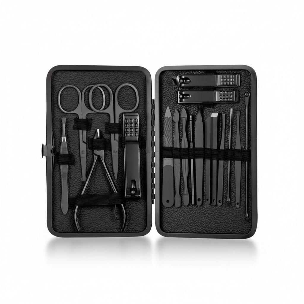 Essential 15-Piece Nail and Facial Care Kit with Travel Case