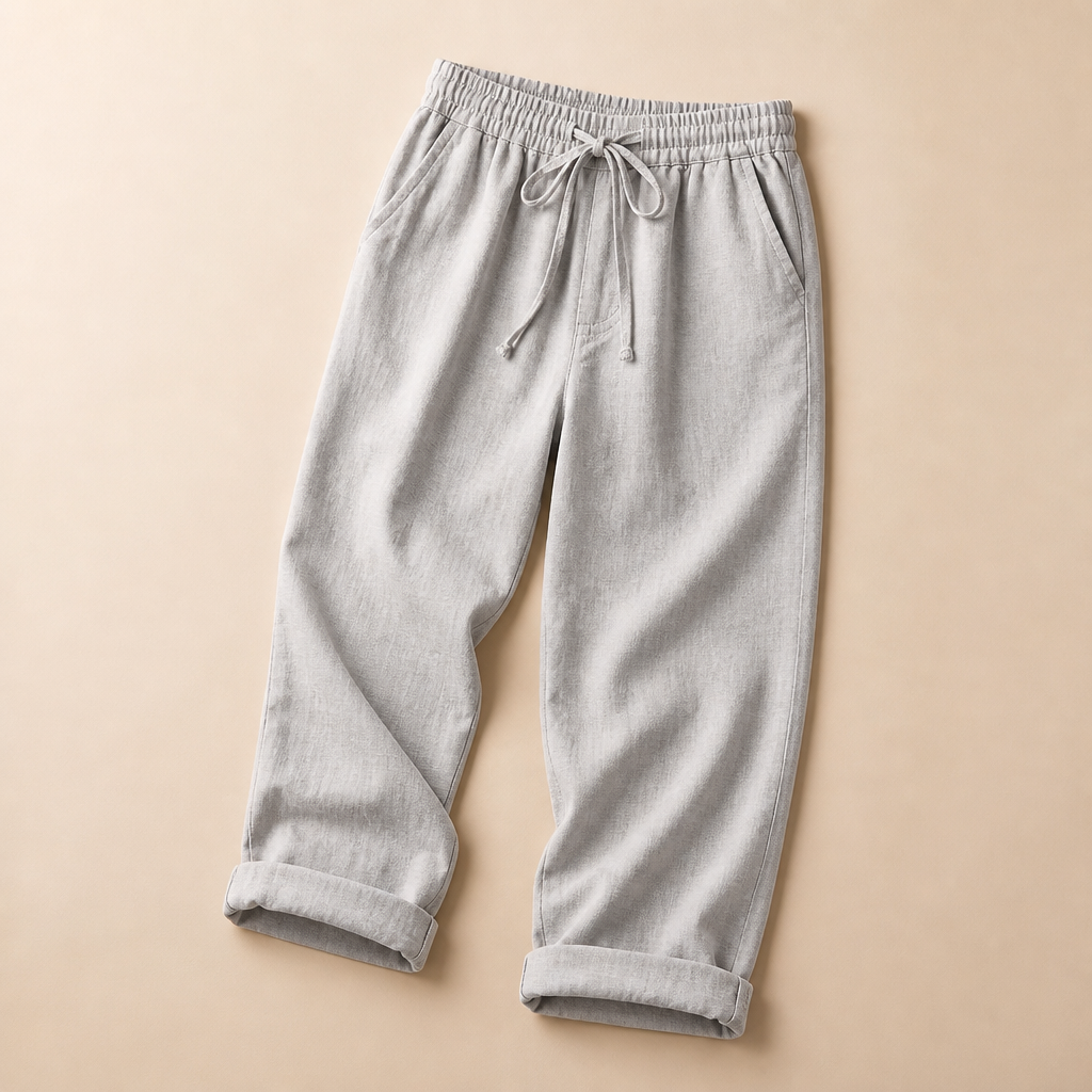 SenseLuxe™ – Airy Cotton-Linen Capri Pants Featuring Rolled Cuffs
