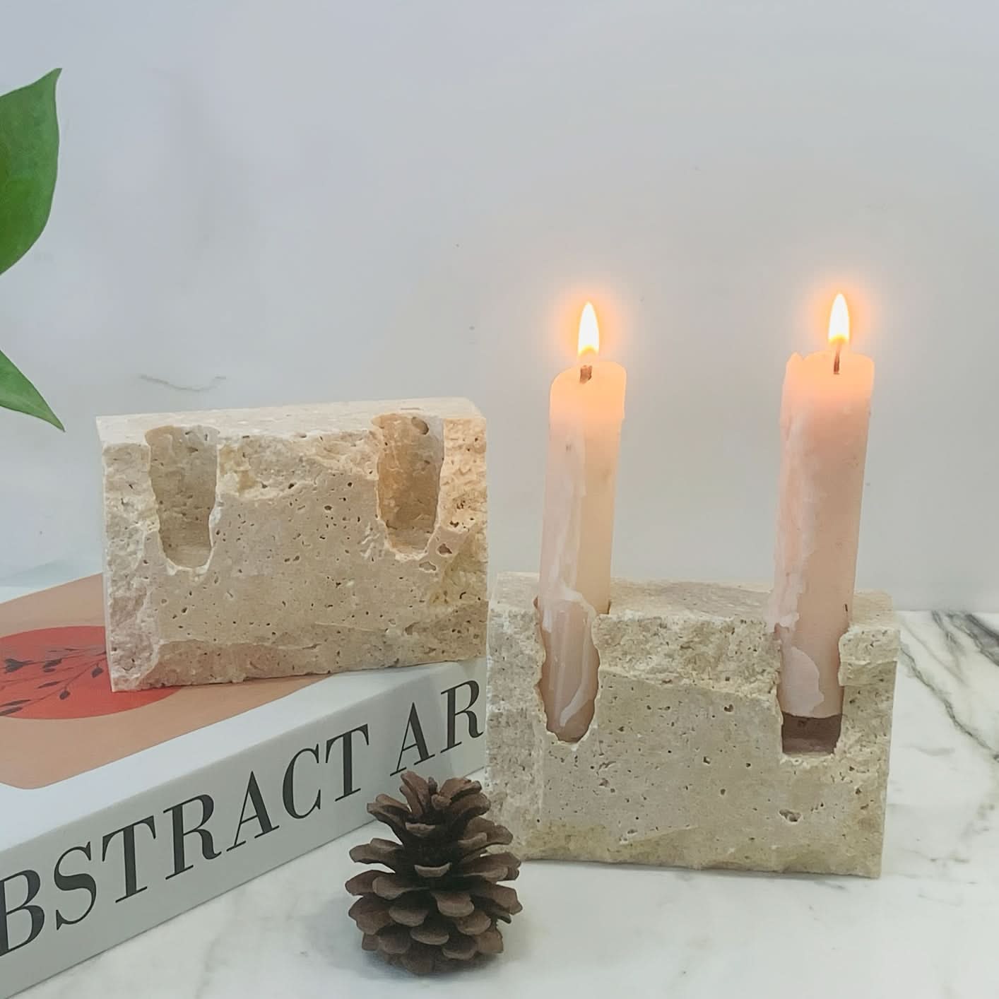 Rectangular Marble Candle Holder with Two Openings
