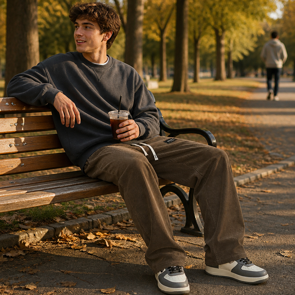 BlazeStride™ – Comfortable Straight-Leg Corduroy Trousers with Drawstring Waist