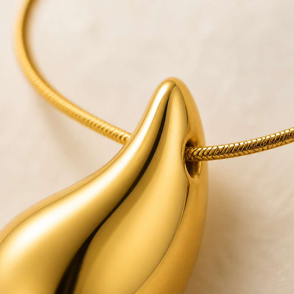 LumaVera™ – Carved Teardrop Gold Pendant Necklace